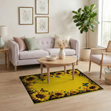 Sunflower Butterfly Border Yellow Area Rug