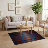 Bold Blue Orange Vertical Stripe Area Rug