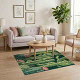 Teal Cactus Garden Southwestern Area Rug