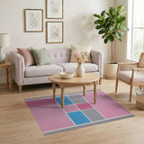 Pink Blue Geometric Block Area Rug