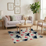 Playful Black Cats Red Paw Print Area Rug