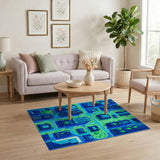 Blue Pixel Cityscape Geometric Area Rug