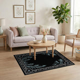 Elegant Black Dragonfly Fern Border Rug