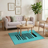 Blue and Teal Teal Blue Geometric Stripe Area Rug