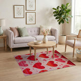 Striped Hearts Red Area Rug