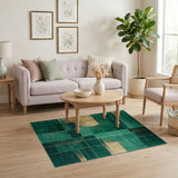 Emerald Green Geometric Abstract Area Rug with Gold Accents