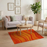 Vibrant Orange Wavy Abstract Abstract Area Area Rug