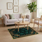 Teal Art Nouveau Floral Area Rug