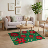 Festive Red Poinsettia Swirl Area Rug