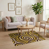 Yellow Swirl Abstract Area Rug