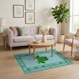 Playful Green Frog Cartoon Area Rug