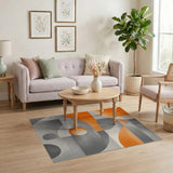 ODIKA Washable Abstract Geometric Rug - Modern Orange & Grey Low Pile Area Rug