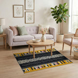 Bold Black Yellow Stripe Geometric Area Rug