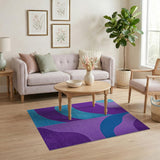 Purple Teal Overlapping Waves Geometric Rug