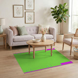 Vibrant Green Geometric Rug with Pink Borders