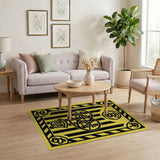 Bold Yellow Black Geometric Emblem Area Rug