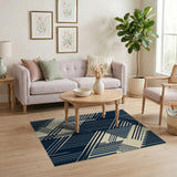 Geometric Modern Blue and Teal Navy Geometric Abstract Area Rug