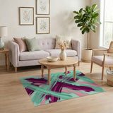 Vibrant Teal Pink Purple Brushstroke Area Rug