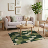Green Green Geometric Patchwork Area Rug