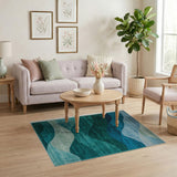 Geometric Modern Teal Wave Abstract Area Rug