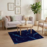 Blue Teal Starry Waves Heritage Tribal Area Rug