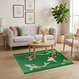 Serene Koi Fish and Leaves Green Area Rug