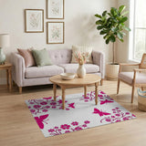 Whimsical Pink Daisies Butterflies Area Rug