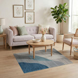 Abstract Wavy Blue Teal Grey Area Rug