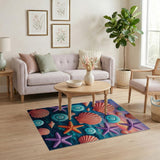 Vibrant Seashell Starfish Coastal Rug