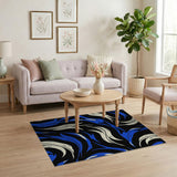 Blue and Teal Swirling Blue Waves Abstract Area Rug