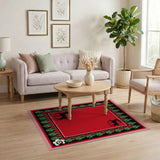 Red Woodland Deer Area Rug with Pine Tree Border