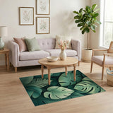 Lush Monstera Leaves Green Coastal Beach Area Rug