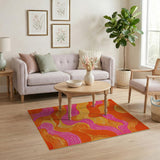 Vibrant Orange Pink Wave Abstract Area Rug