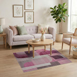 Abstract Curved Pink Geometric Area Rug