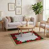 Red Poinsettia Gold Frame Border Rug