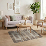 Tan Brown Woven Geometric Grid Rug