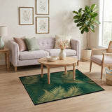 Emerald Green Golden Palm Leaf Area Rug