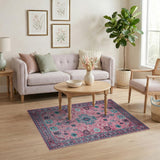 Vibrant Pink Persian Area Rug with Teal Motifs