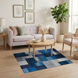 Blue Grey Geometric Patchwork Area Rug