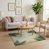 Green Coastal Palm Frond Border Area Rug