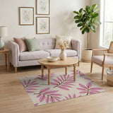 Pink Leaves Floral Pattern Area Rug
