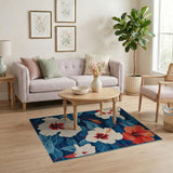 Coastal Beach Navy Hibiscus Floral Area Rug