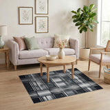 Sleek Black White Metallic Grid Area Rug