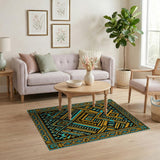 Teal Gold Geometric Abstract Area Rug