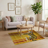 Golden Tiger Area Rug with Red Tribal Borders
