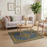 Gold Filigree Medallion Blue Area Rug