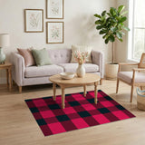 Rustic Farmhouse Vibrant Pink Black Plaid Area Rug