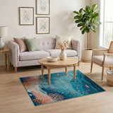 Blue Ocean Coral Reef Fish Area Rug
