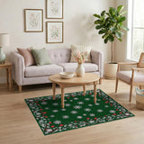 Green Snowflake Floral Vine Area Rug