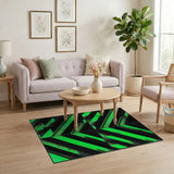 Bold Green Black Diagonal Geometric Area Rug